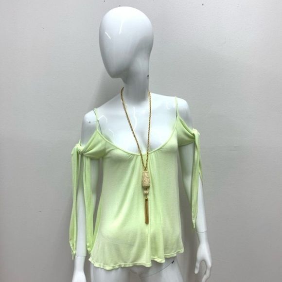 Free People Tops - NWOT, Free People Believe Me Cold Shoulder Top in Lime Green